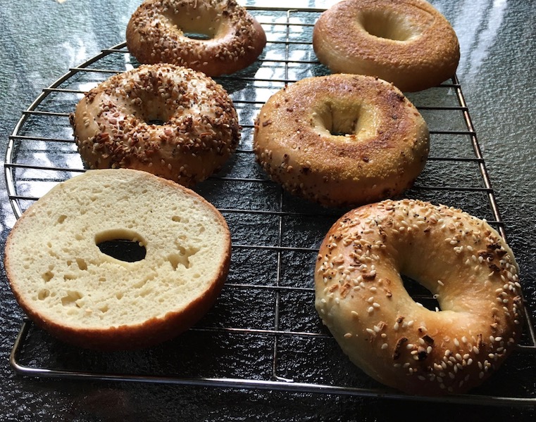 Toasted bagels waiting for cream cheese